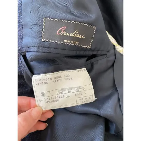 Corneliani Italy Navy Blue Houndstooth Wool Blazer Jacket Sports IT 48 US 38 - Picture 9 of 16